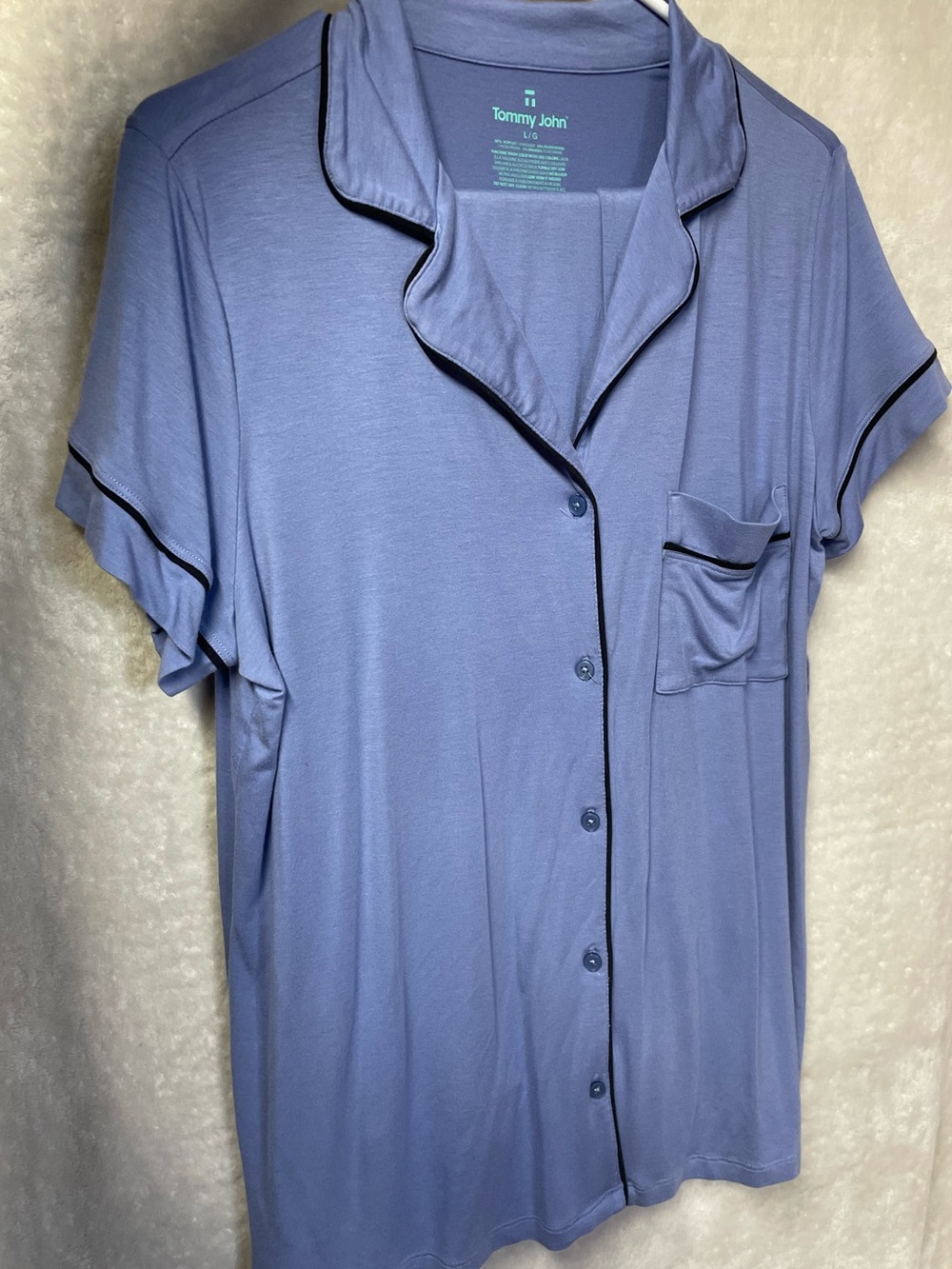 Tommy John Blue PJ SET- Short Sleeve Top & Pants w Black Piping Soft Cozy
